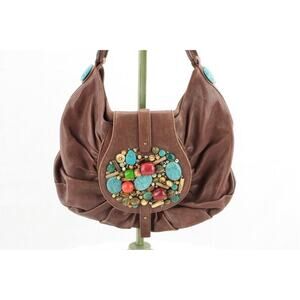 Cole Haan G Series Hobo Shoulder Bag Turquoise Blue Stones Bead Embellished Boho